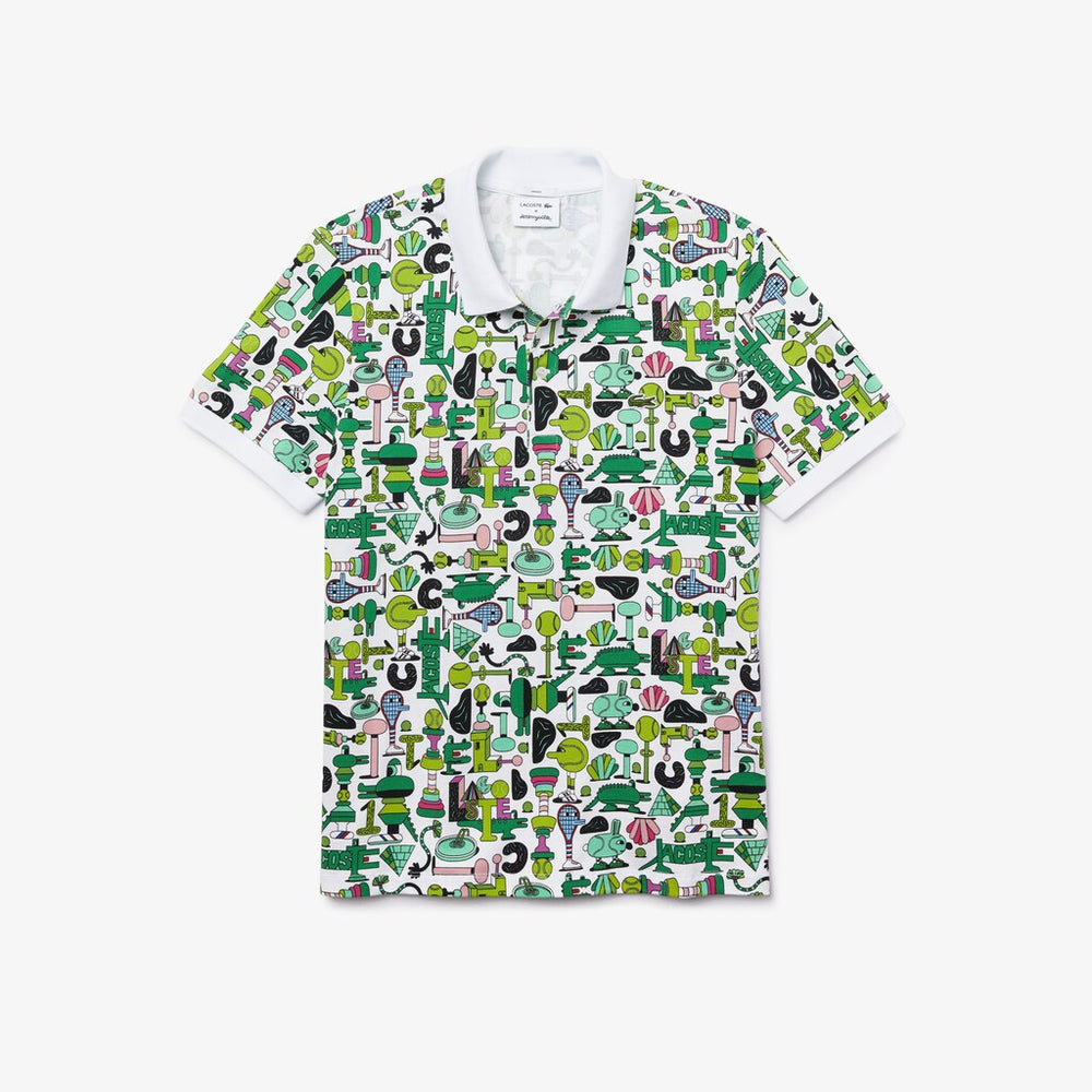 Mens/Womens Unisex Lacoste x Jeremyville Print Regular Fit Piqué Polo Shirt | Lacoste White • Sbh