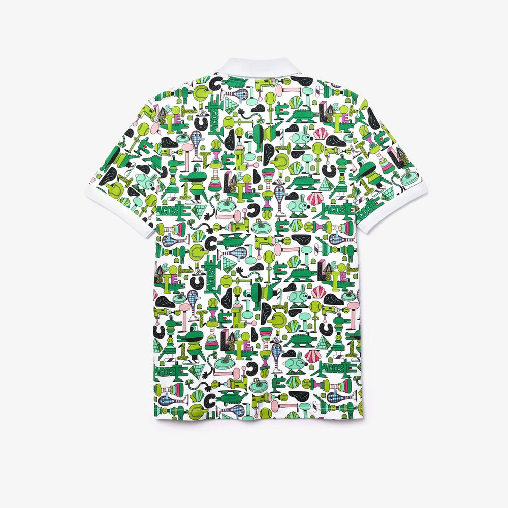 Mens/Womens Unisex Lacoste x Jeremyville Print Regular Fit Piqué Polo Shirt | Lacoste White • Sbh