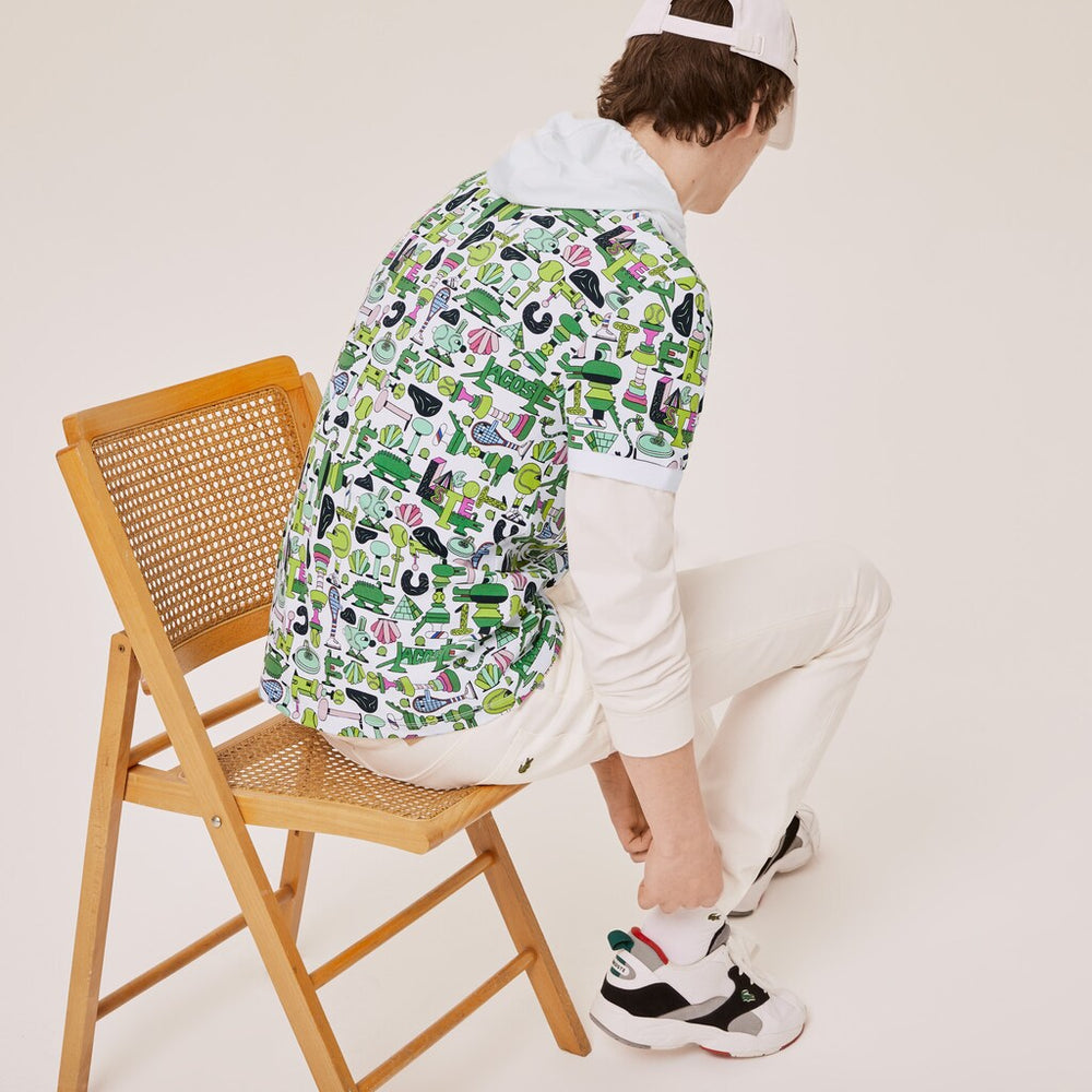 Mens/Womens Unisex Lacoste x Jeremyville Print Regular Fit Piqué Polo Shirt | Lacoste White • Sbh