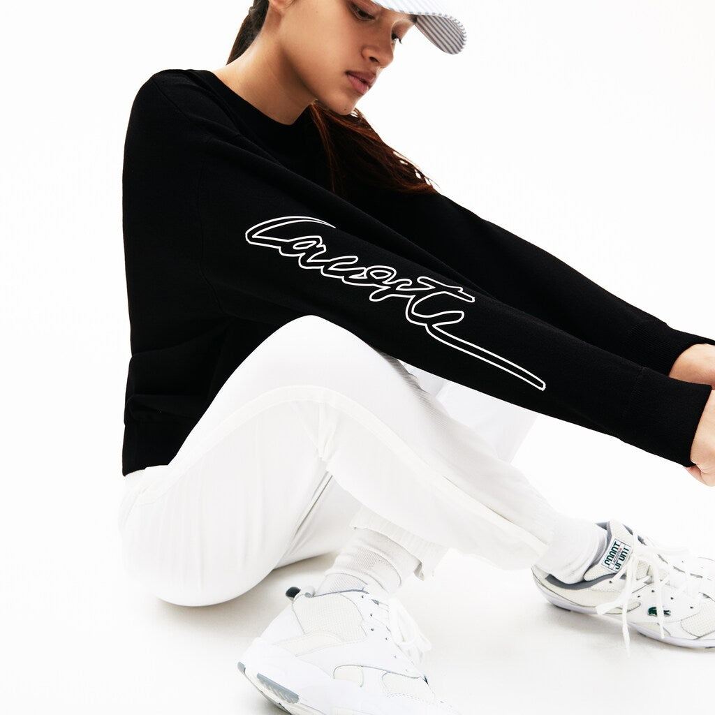 Womens Wo  LIVE 3D Signature Cotton Crewneck Sweater | Lacoste Black • 031