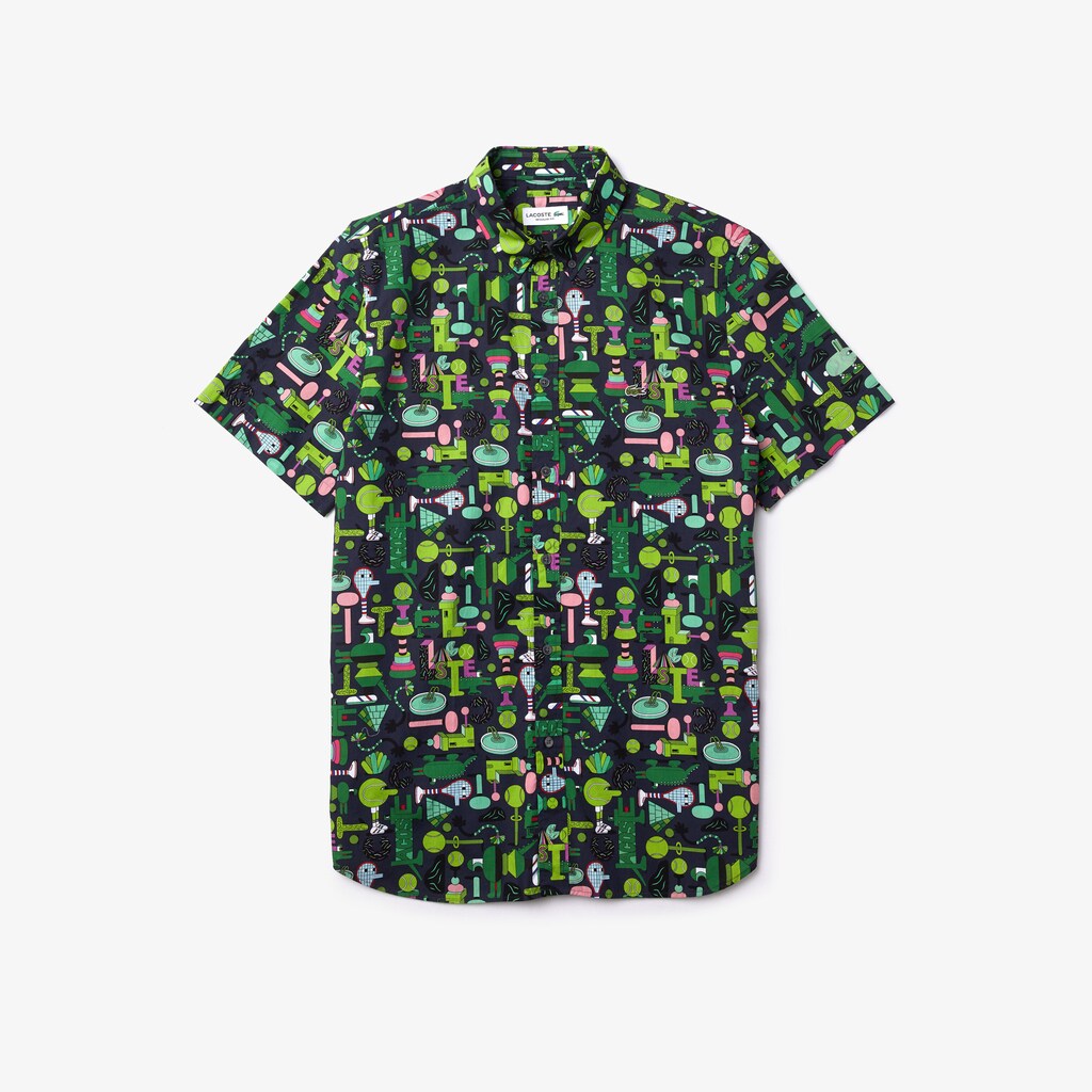 Mens/Womens Unisex Lacoste x Jeremyville Regular Fit Cotton Shirt | Lacoste Navy Blue / White • Qrn