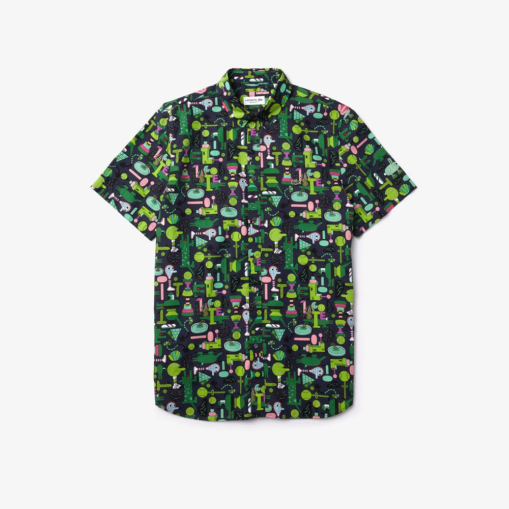 Mens/Womens Unisex Lacoste x Jeremyville Regular Fit Cotton Shirt | Lacoste Navy Blue / White • Qrn