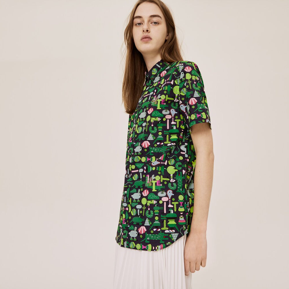 Mens/Womens Unisex Lacoste x Jeremyville Regular Fit Cotton Shirt | Lacoste Navy Blue / White • Qrn