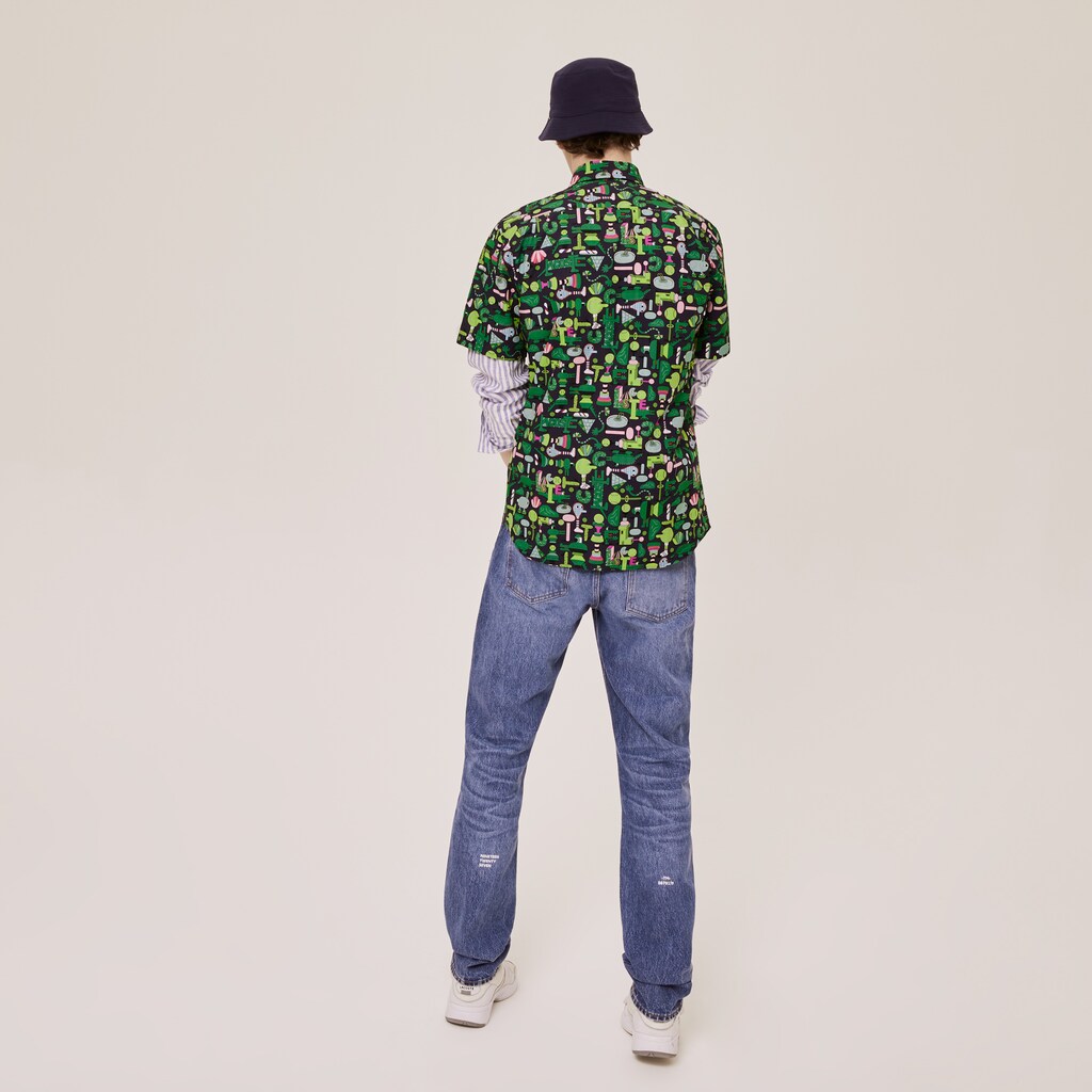 Mens/Womens Unisex Lacoste x Jeremyville Regular Fit Cotton Shirt | Lacoste Navy Blue / White • Qrn