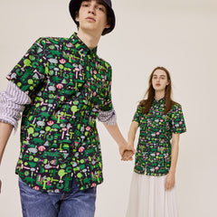 Mens/Womens Unisex Lacoste x Jeremyville Regular Fit Cotton Shirt | Lacoste Navy Blue / White • Qrn