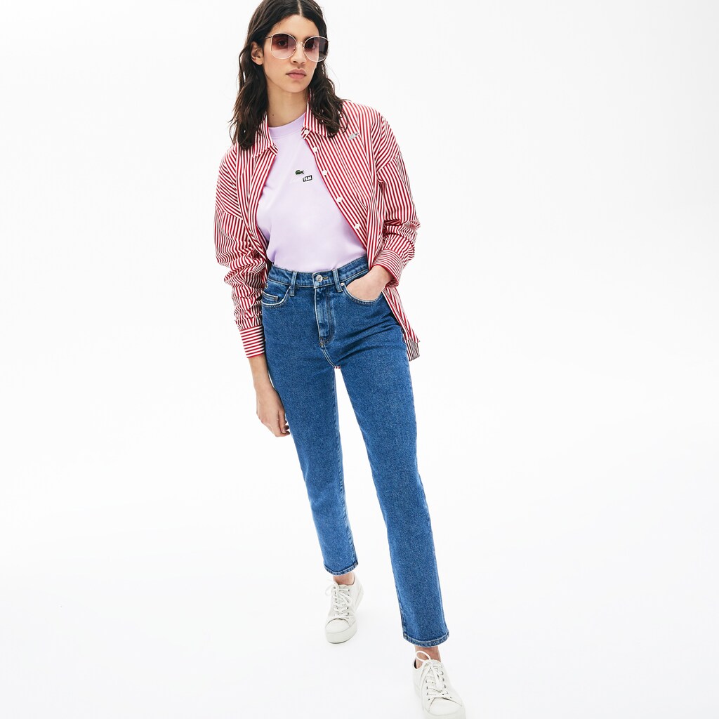 Womens Wo  LIVE High-Rise Washed Cotton Jeans | Lacoste Blue • Ap5