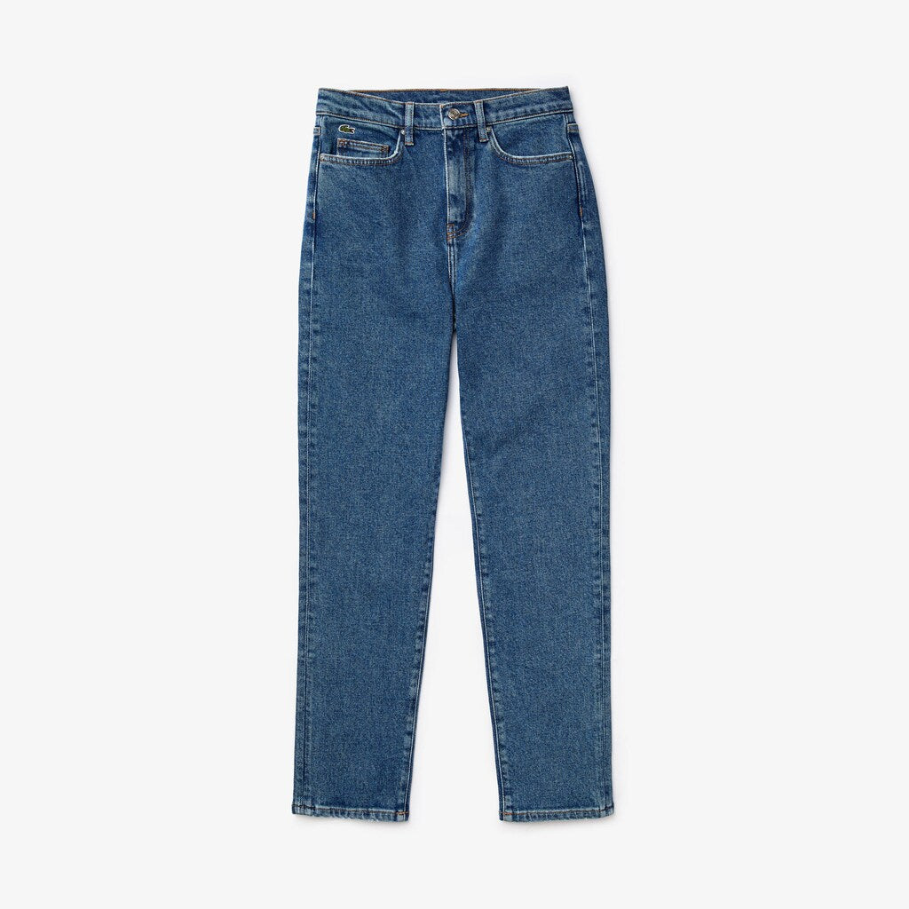Womens Wo  LIVE High-Rise Washed Cotton Jeans | Lacoste Blue • Ap5