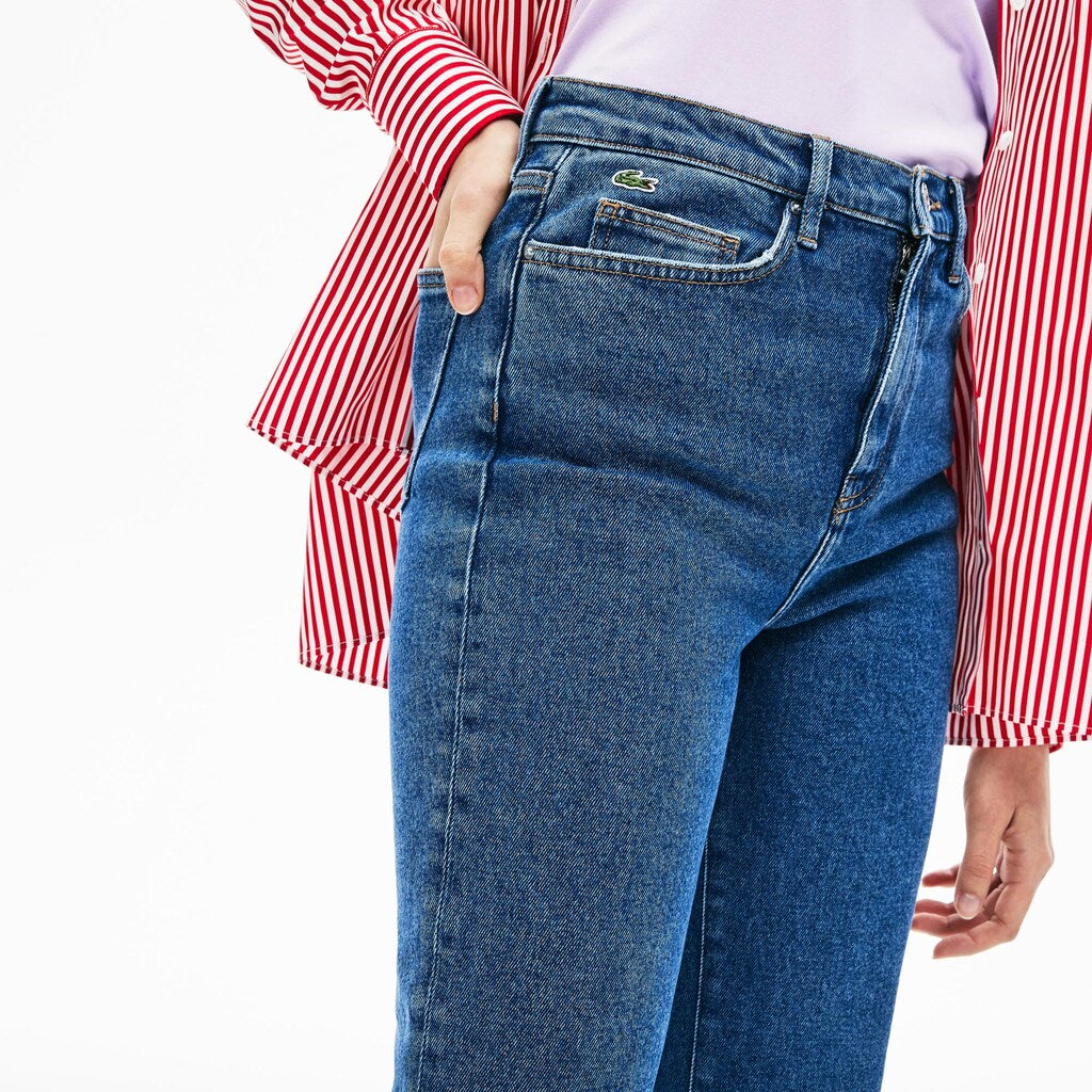 Womens Wo  LIVE High-Rise Washed Cotton Jeans | Lacoste Blue • Ap5
