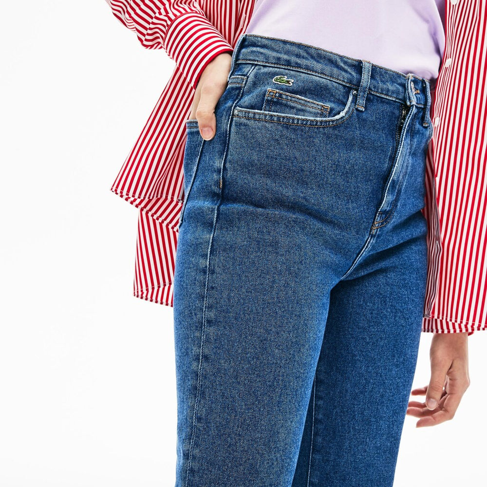 Womens Wo  LIVE High-Rise Washed Cotton Jeans | Lacoste Blue • Ap5