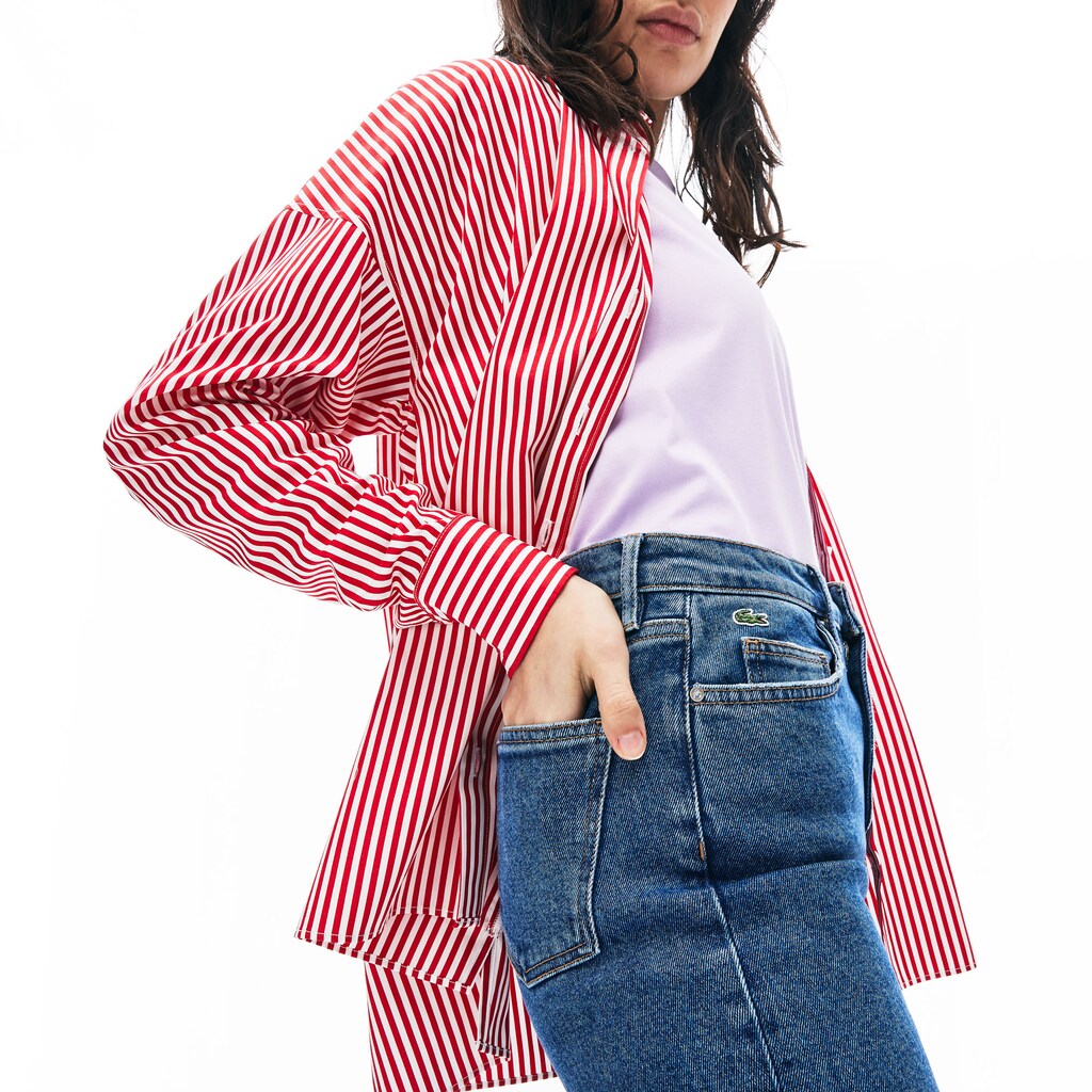 Womens Wo  LIVE High-Rise Washed Cotton Jeans | Lacoste Blue • Ap5