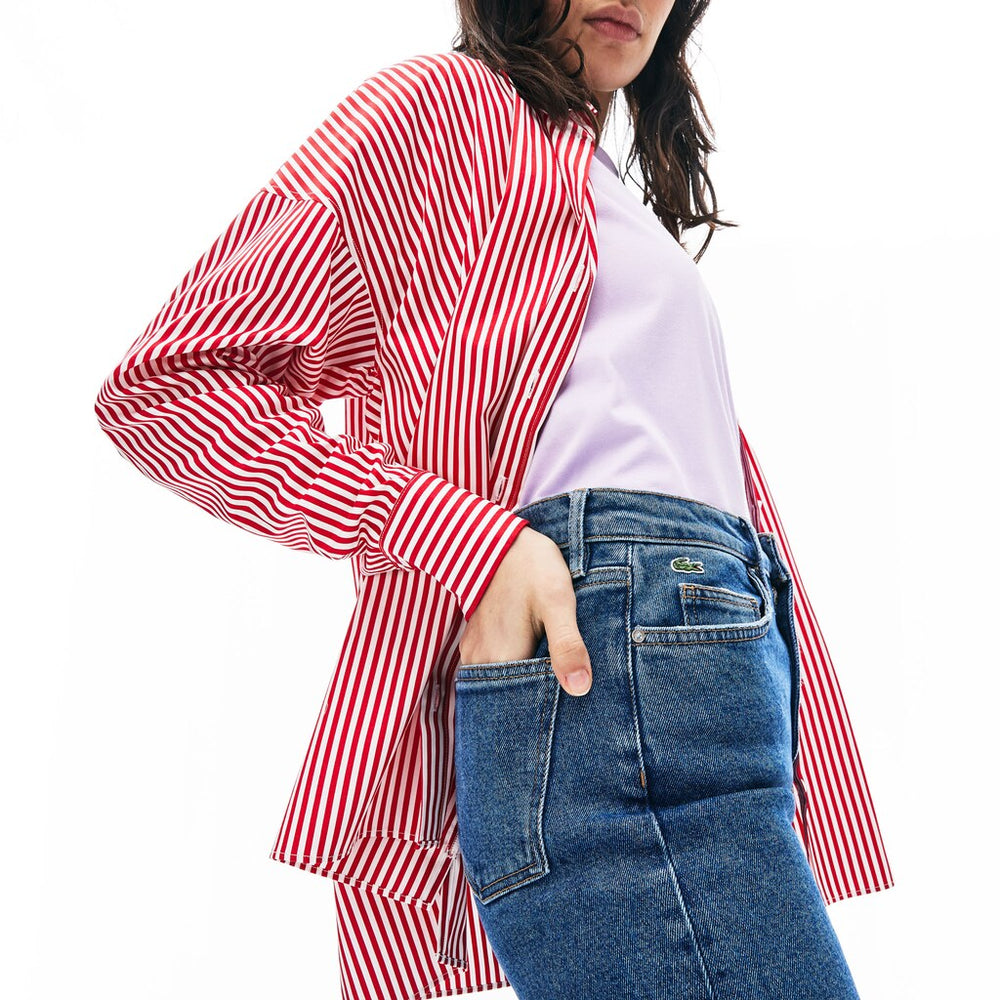 Womens Wo  LIVE High-Rise Washed Cotton Jeans | Lacoste Blue • Ap5