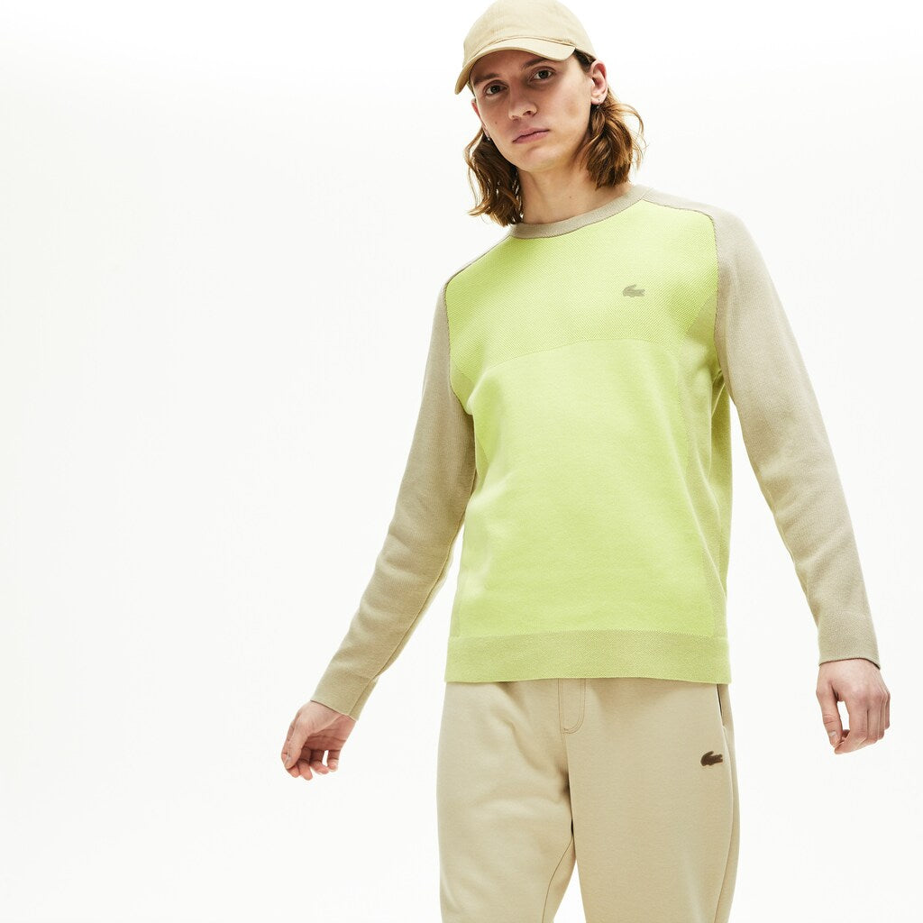 Mens   Motion Breathable Color-Block Sweater | Lacoste Beige / Flashy Yellow • Hs6