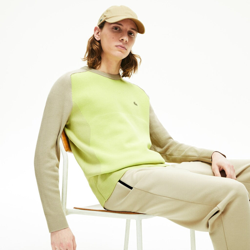 Mens   Motion Breathable Color-Block Sweater | Lacoste Beige / Flashy Yellow • Hs6