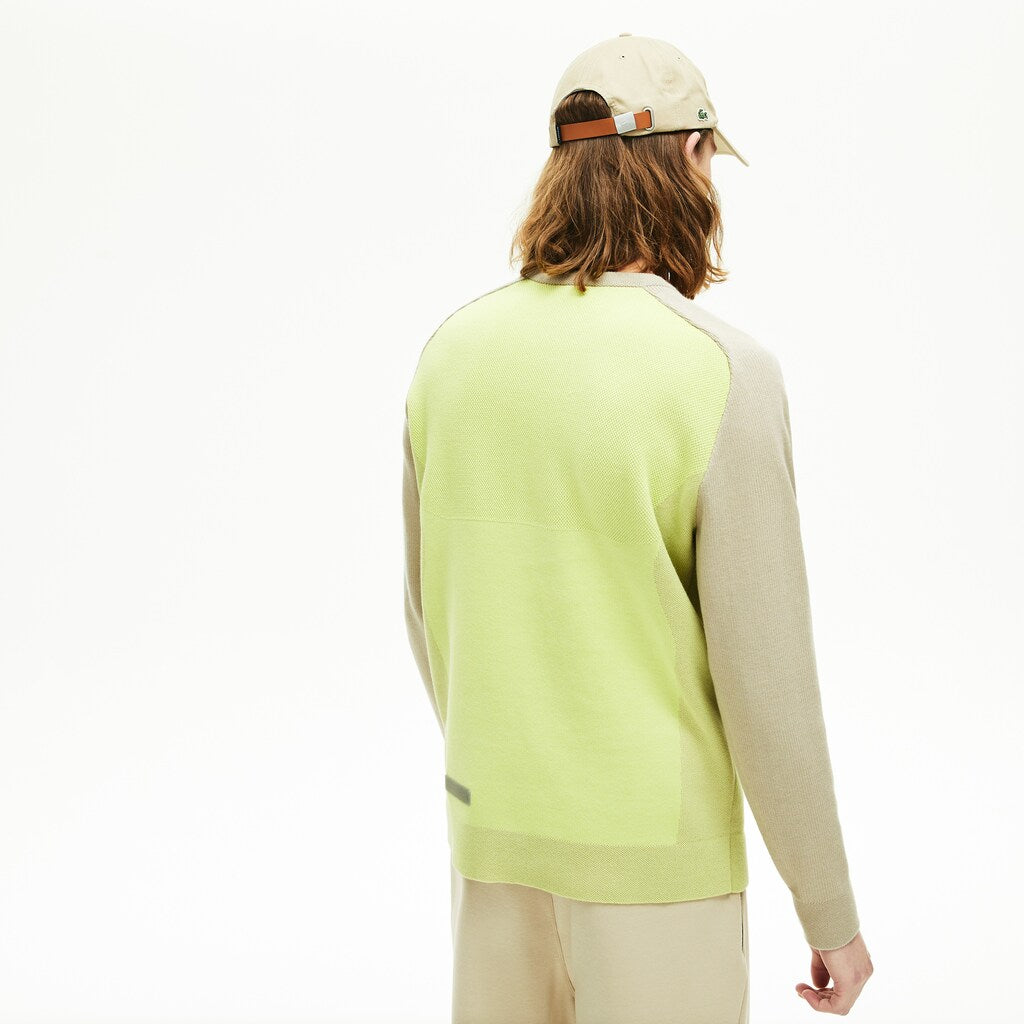 Mens   Motion Breathable Color-Block Sweater | Lacoste Beige / Flashy Yellow • Hs6