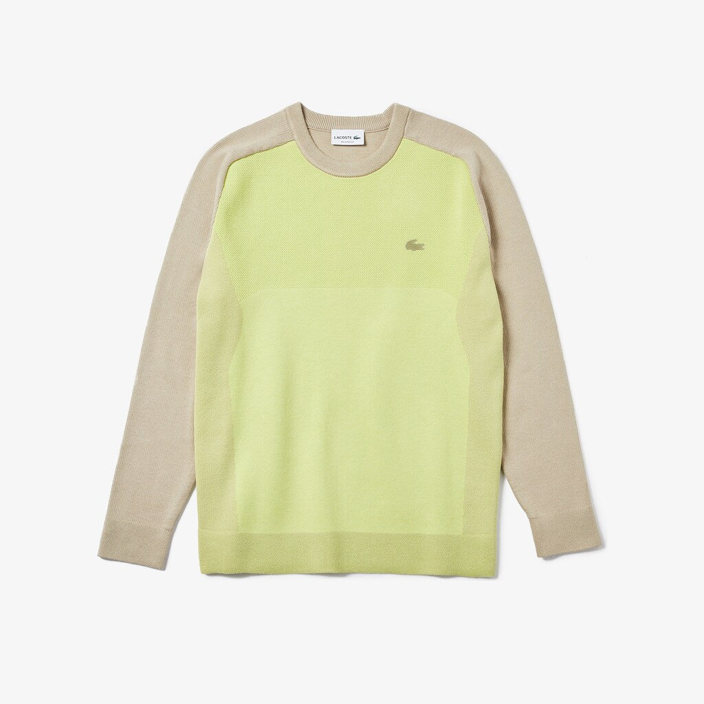 Mens   Motion Breathable Color-Block Sweater | Lacoste Beige / Flashy Yellow • Hs6