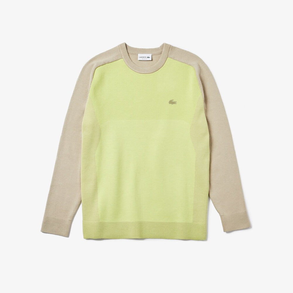 Mens   Motion Breathable Color-Block Sweater | Lacoste Beige / Flashy Yellow • Hs6