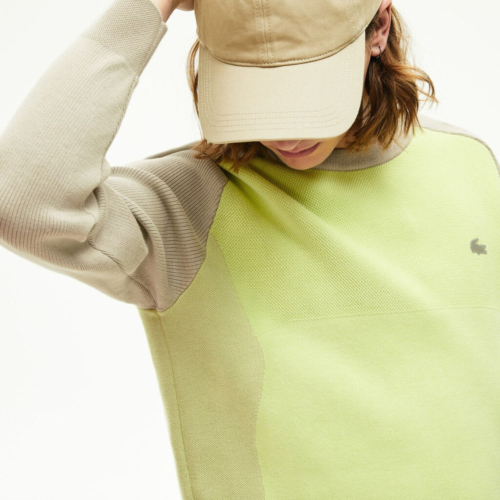 Mens   Motion Breathable Color-Block Sweater | Lacoste Beige / Flashy Yellow • Hs6
