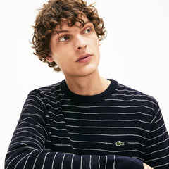 Mens   Striped Textured Cotton Sweater | Lacoste Navy Blue / White • M5C