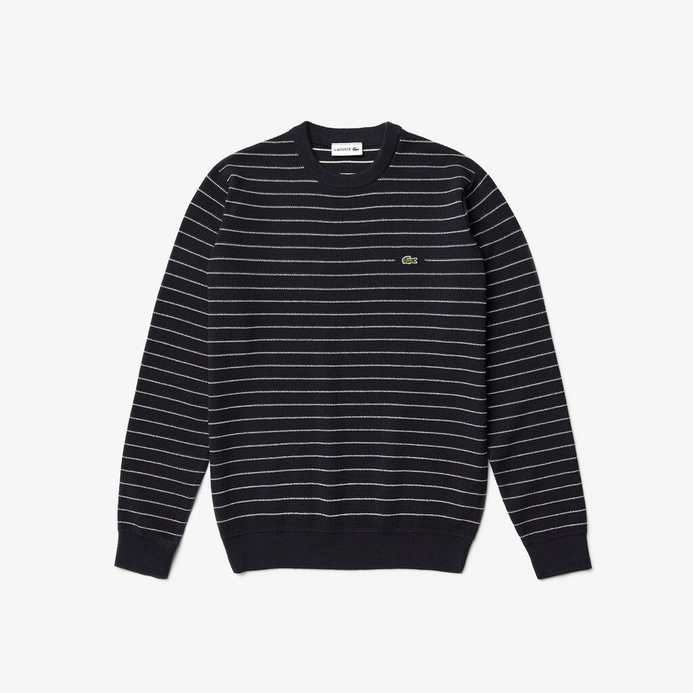 Mens   Striped Textured Cotton Sweater | Lacoste Navy Blue / White • M5C