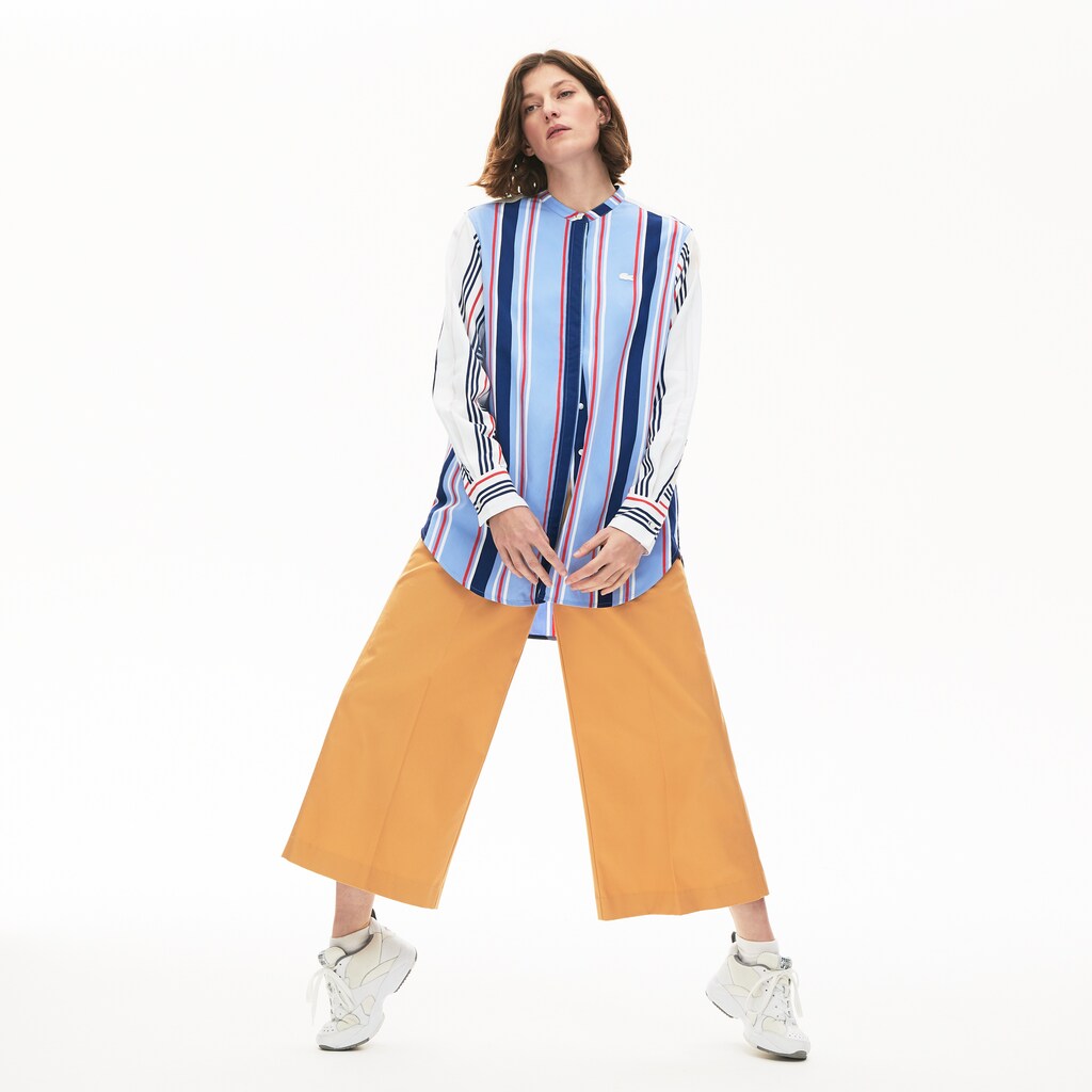 Womens Wo  Striped Long Flowing Shirt | Lacoste Purple / White / Navy Blue / Red • Nh6