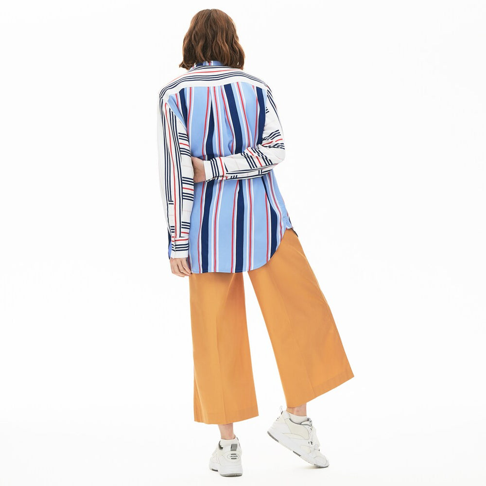 Womens Wo  Striped Long Flowing Shirt | Lacoste Purple / White / Navy Blue / Red • Nh6