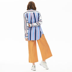 Womens Wo  Striped Long Flowing Shirt | Lacoste Purple / White / Navy Blue / Red • Nh6