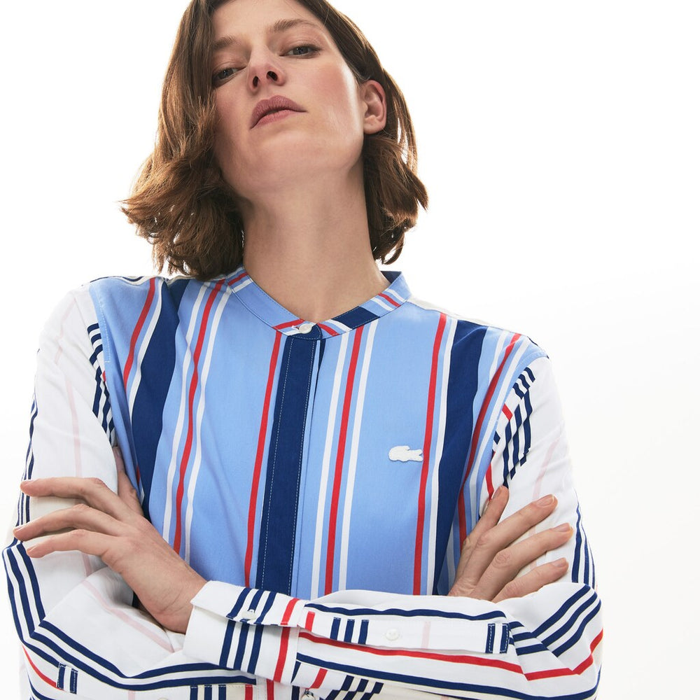 Womens Wo  Striped Long Flowing Shirt | Lacoste Purple / White / Navy Blue / Red • Nh6