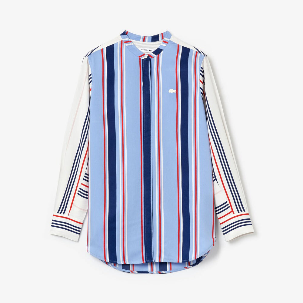 Womens Wo  Striped Long Flowing Shirt | Lacoste Purple / White / Navy Blue / Red • Nh6