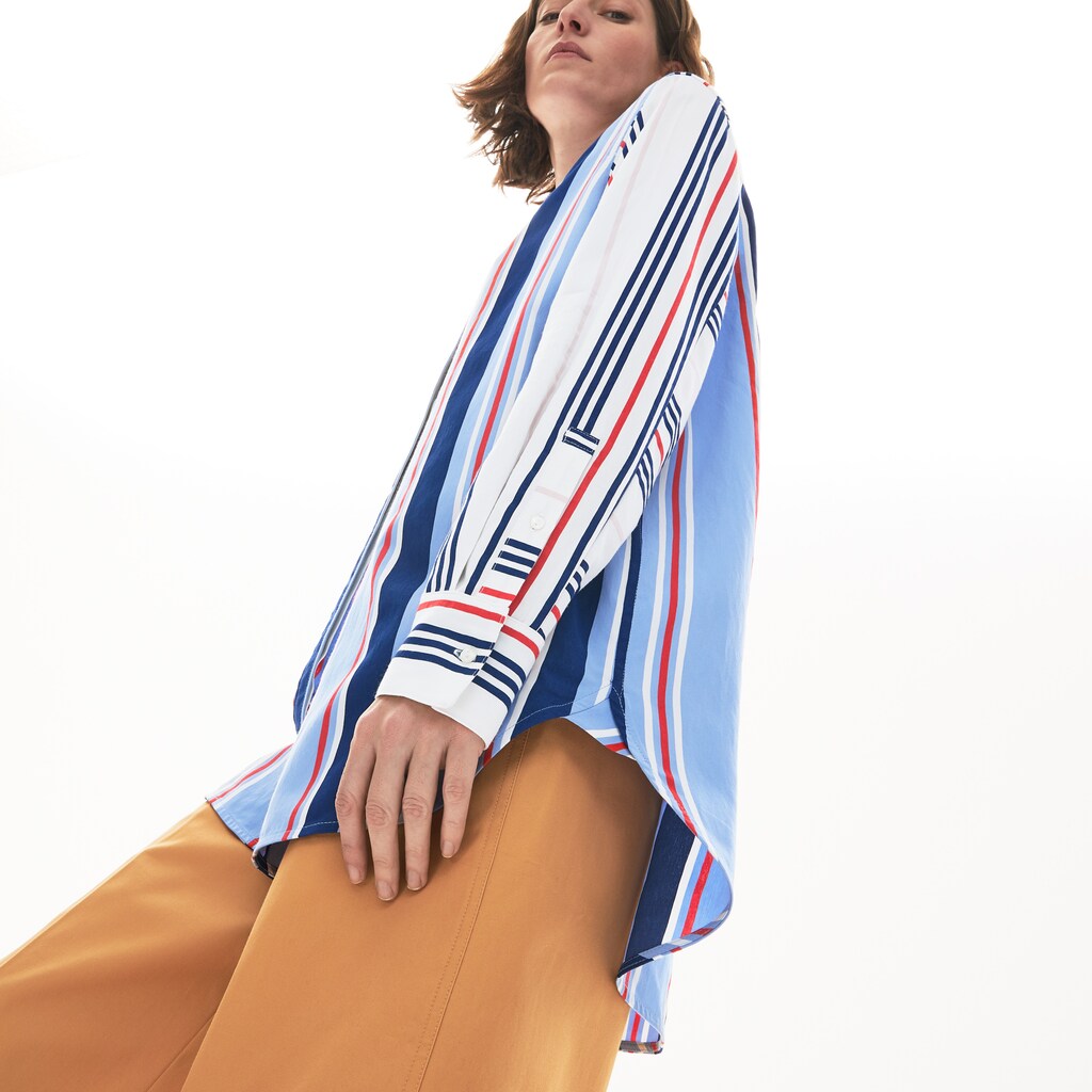 Womens Wo  Striped Long Flowing Shirt | Lacoste Purple / White / Navy Blue / Red • Nh6