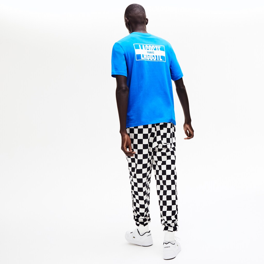 Mens   LIVE Printed-Back Cotton T-Shirt | Lacoste Blue / White • Jfl