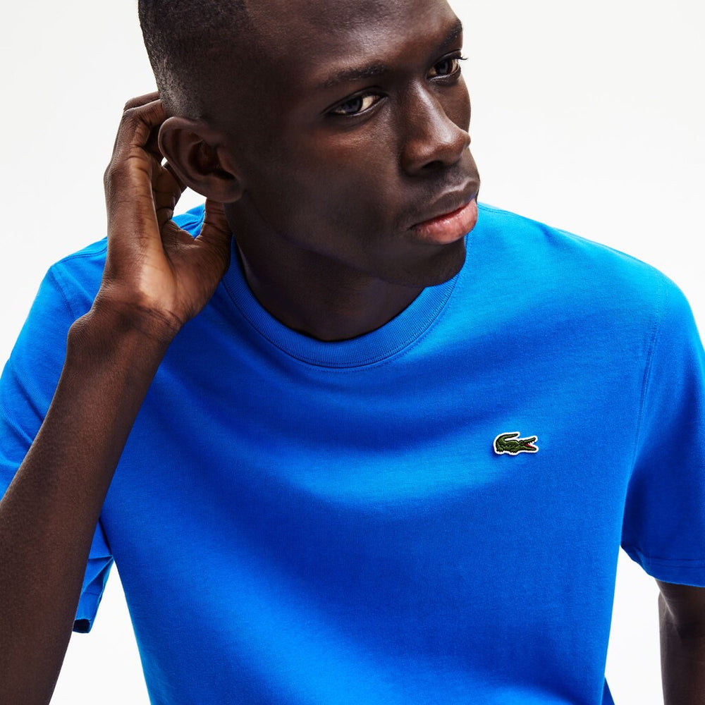 Mens   LIVE Printed-Back Cotton T-Shirt | Lacoste Blue / White • Jfl