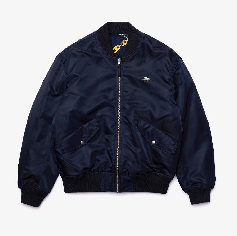 Mens   LIVE Reversible Bomber Jacket | Lacoste Navy Blue / White • Hrc