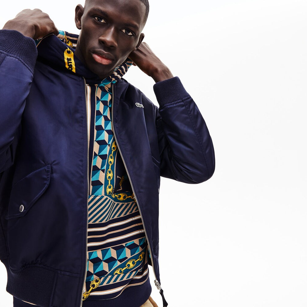 Mens   LIVE Reversible Bomber Jacket | Lacoste Navy Blue / White • Hrc
