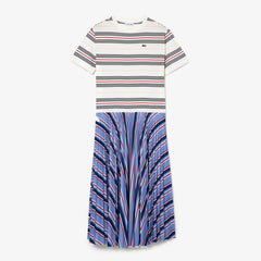 Womens Wo  Dissimilar Striped Pleated Jersey T-shirt Dress | Lacoste Purple / Navy Blue / White / Red / Light Pink • R4K