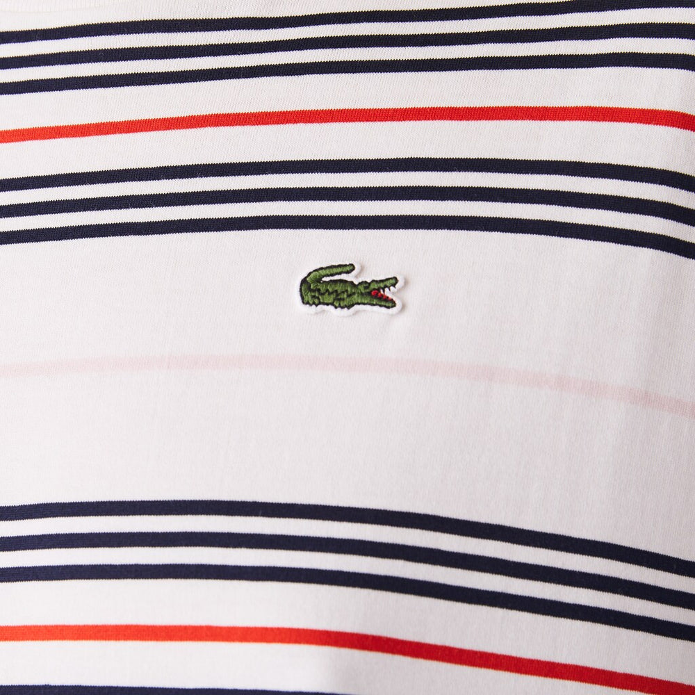 Womens Wo  Dissimilar Striped Pleated Jersey T-shirt Dress | Lacoste Purple / Navy Blue / White / Red / Light Pink • R4K