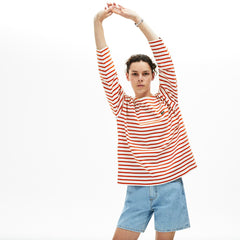 Womens Wo  Cotton Nautical Striped T-Shirt | Lacoste White / Red • Me4