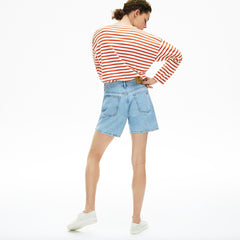 Womens Wo  Cotton Nautical Striped T-Shirt | Lacoste White / Red • Me4