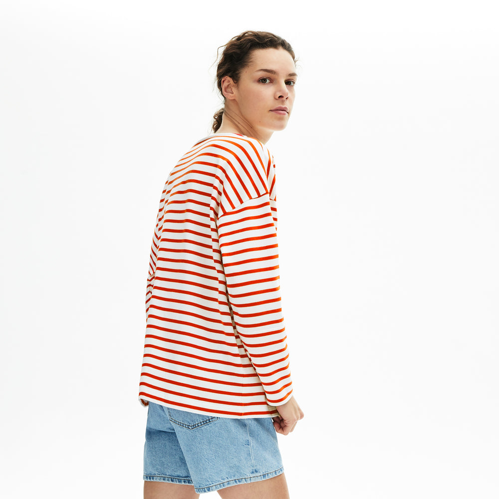 Womens Wo  Cotton Nautical Striped T-Shirt | Lacoste White / Red • Me4
