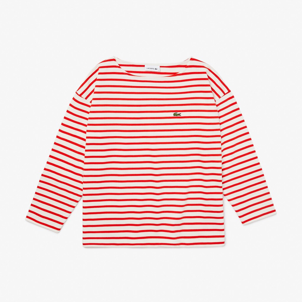 Womens Wo  Cotton Nautical Striped T-Shirt | Lacoste White / Red • Me4