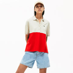 Womens Wo  Relaxed-Fit Lightweight Color-Block Piqué Polo | Lacoste Red / Beige / Navy Blue • Huk