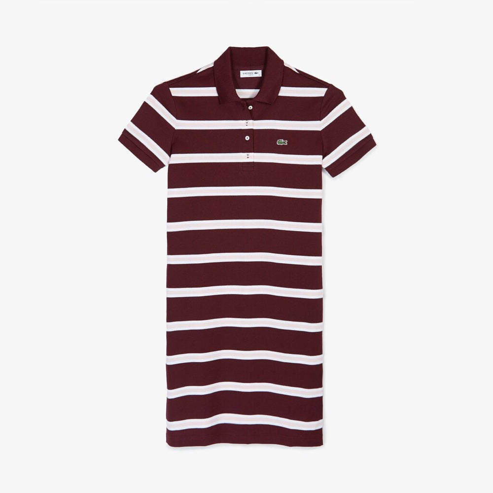 Womens Wo  Striped Stretch Cotton Polo Dress | Lacoste Bordeaux / Light Pink / White • Hut