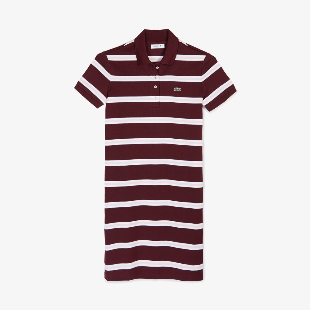 Womens Wo  Striped Stretch Cotton Polo Dress | Lacoste Bordeaux / Light Pink / White • Hut