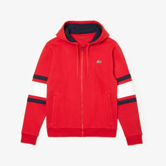 Mens   SPORT Striped-Sleeve Hooded Zip Sweatshirt | Lacoste Red / White / Navy Blue • 1Mq