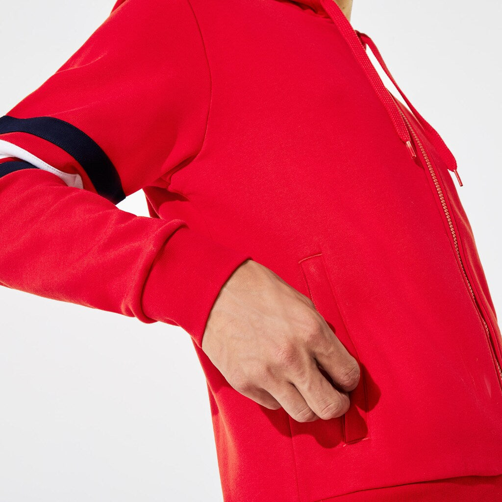 Mens   SPORT Striped-Sleeve Hooded Zip Sweatshirt | Lacoste Red / White / Navy Blue • 1Mq