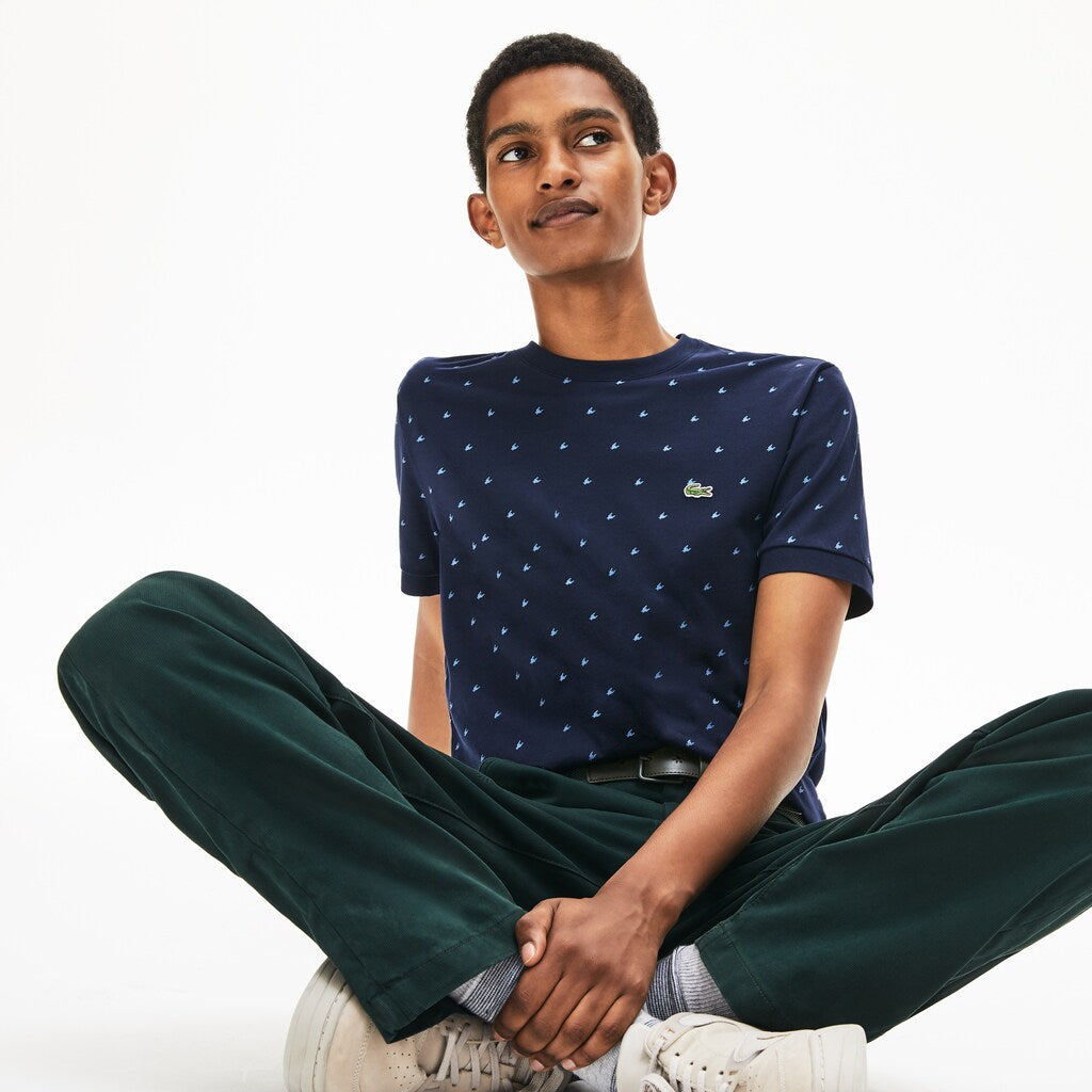 Mens   Crewneck Mini Houndstooth Cotton T-shirt | Lacoste Navy Blue / Blue • M0P
