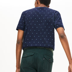 Mens   Crewneck Mini Houndstooth Cotton T-shirt | Lacoste Navy Blue / Blue • M0P