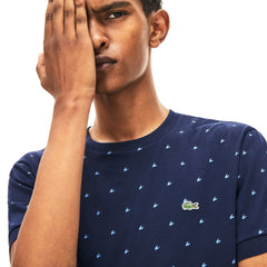 Mens   Crewneck Mini Houndstooth Cotton T-shirt | Lacoste Navy Blue / Blue • M0P
