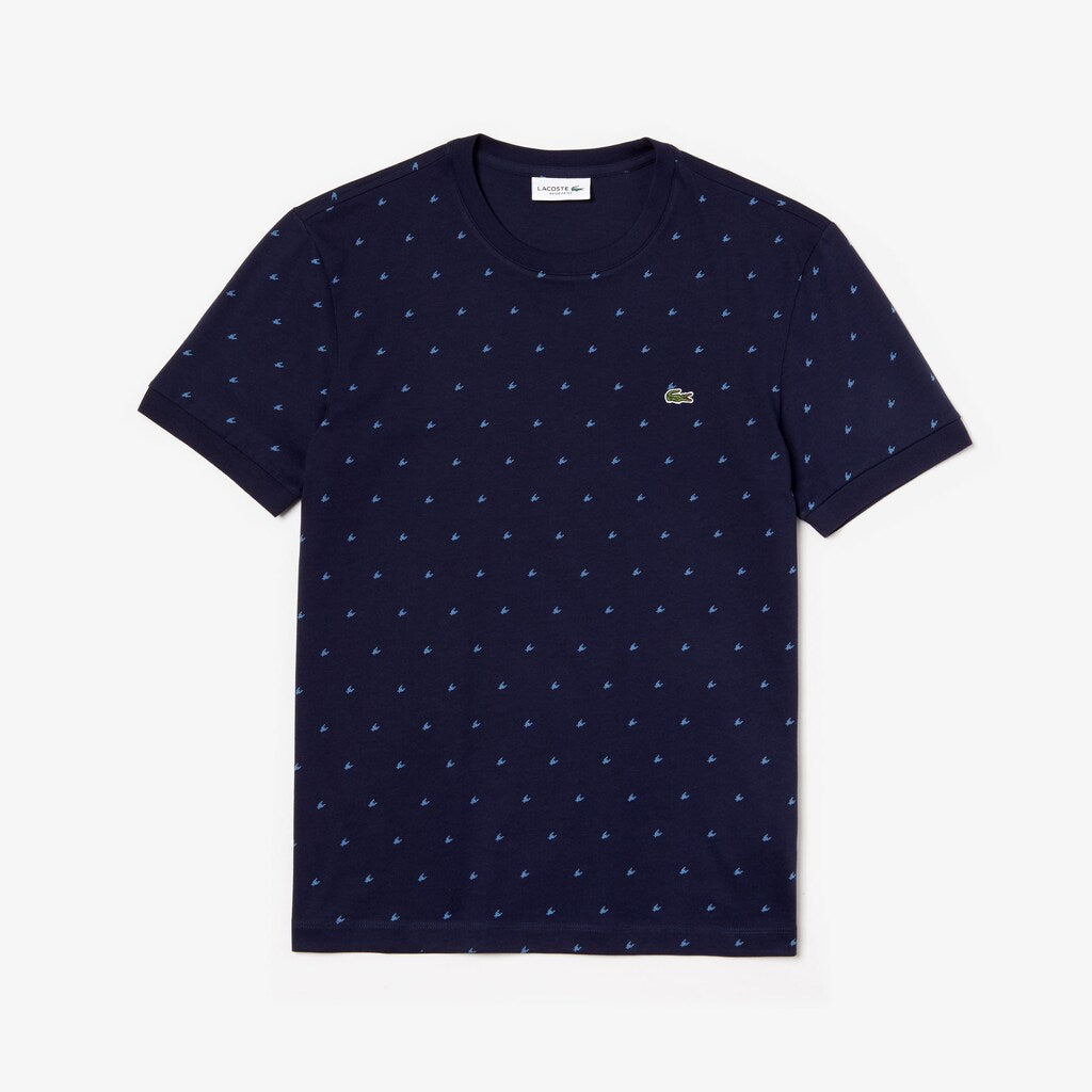 Mens   Crewneck Mini Houndstooth Cotton T-shirt | Lacoste Navy Blue / Blue • M0P
