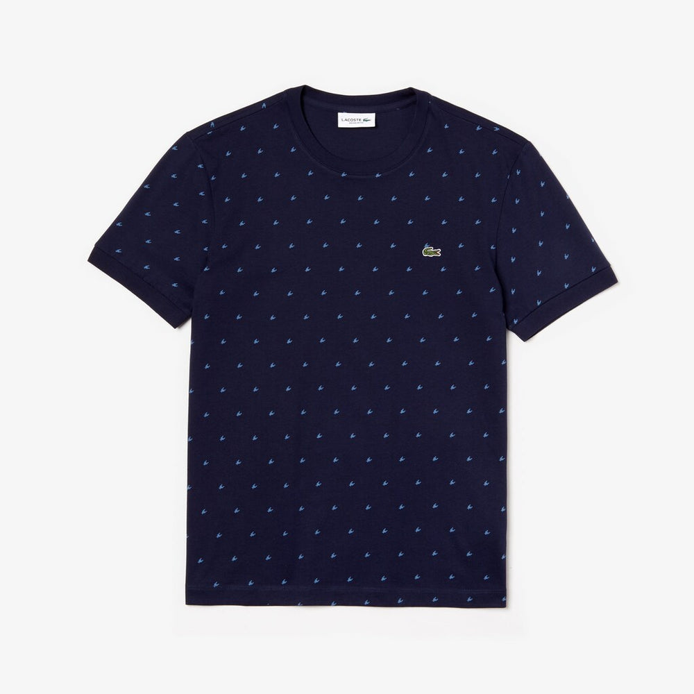 Mens   Crewneck Mini Houndstooth Cotton T-shirt | Lacoste Navy Blue / Blue • M0P