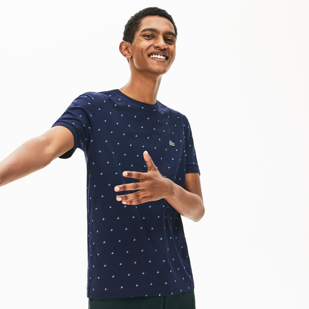 Mens   Crewneck Mini Houndstooth Cotton T-shirt | Lacoste Navy Blue / Blue • M0P